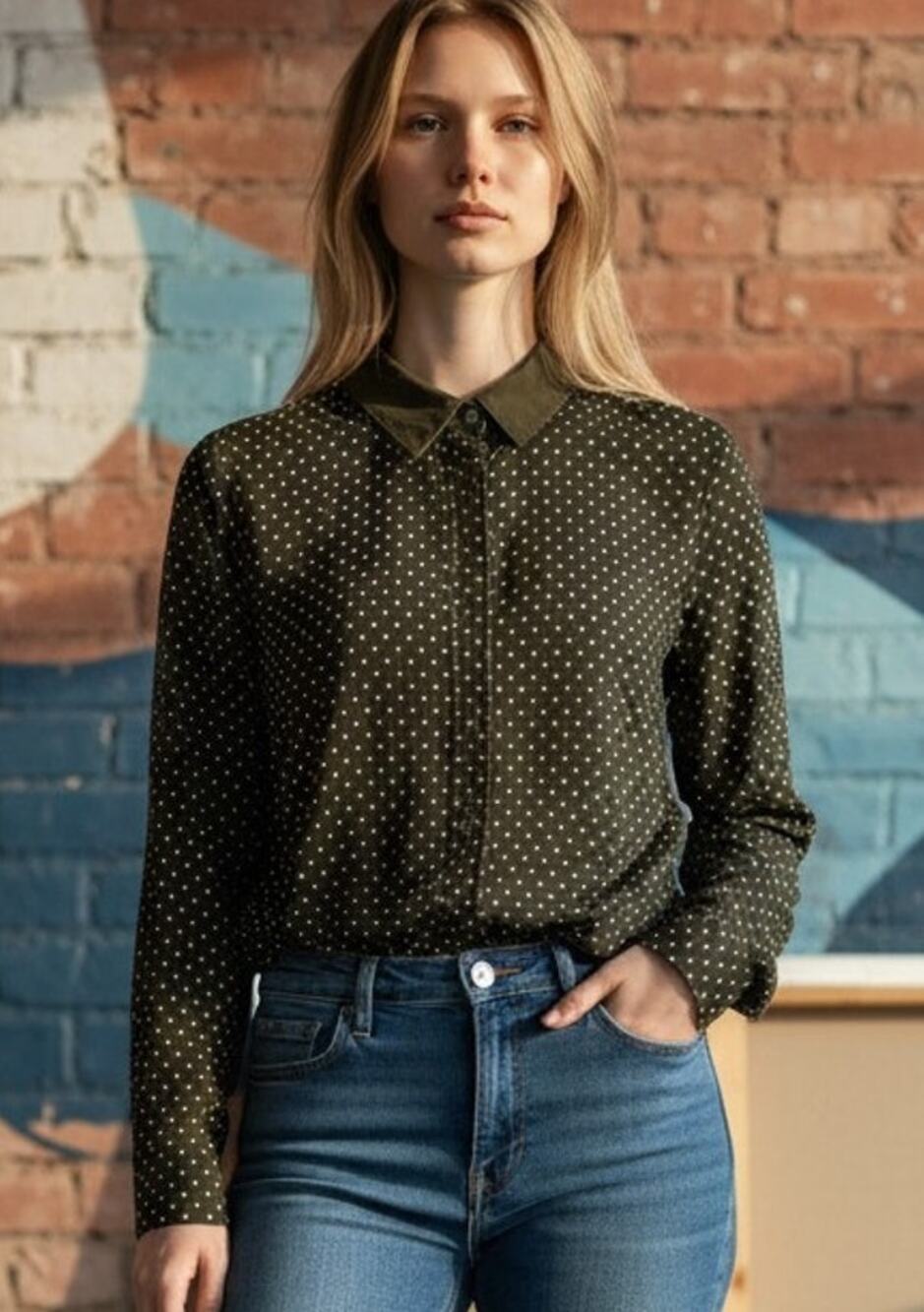 Banana Republic Non-Iron Fitted Shirt Black White Polka Dot Womens 6 Workwear